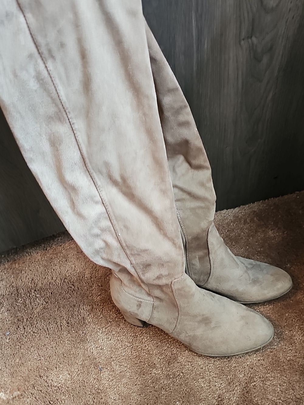 Women's Taupe Suede Knee-High Boots